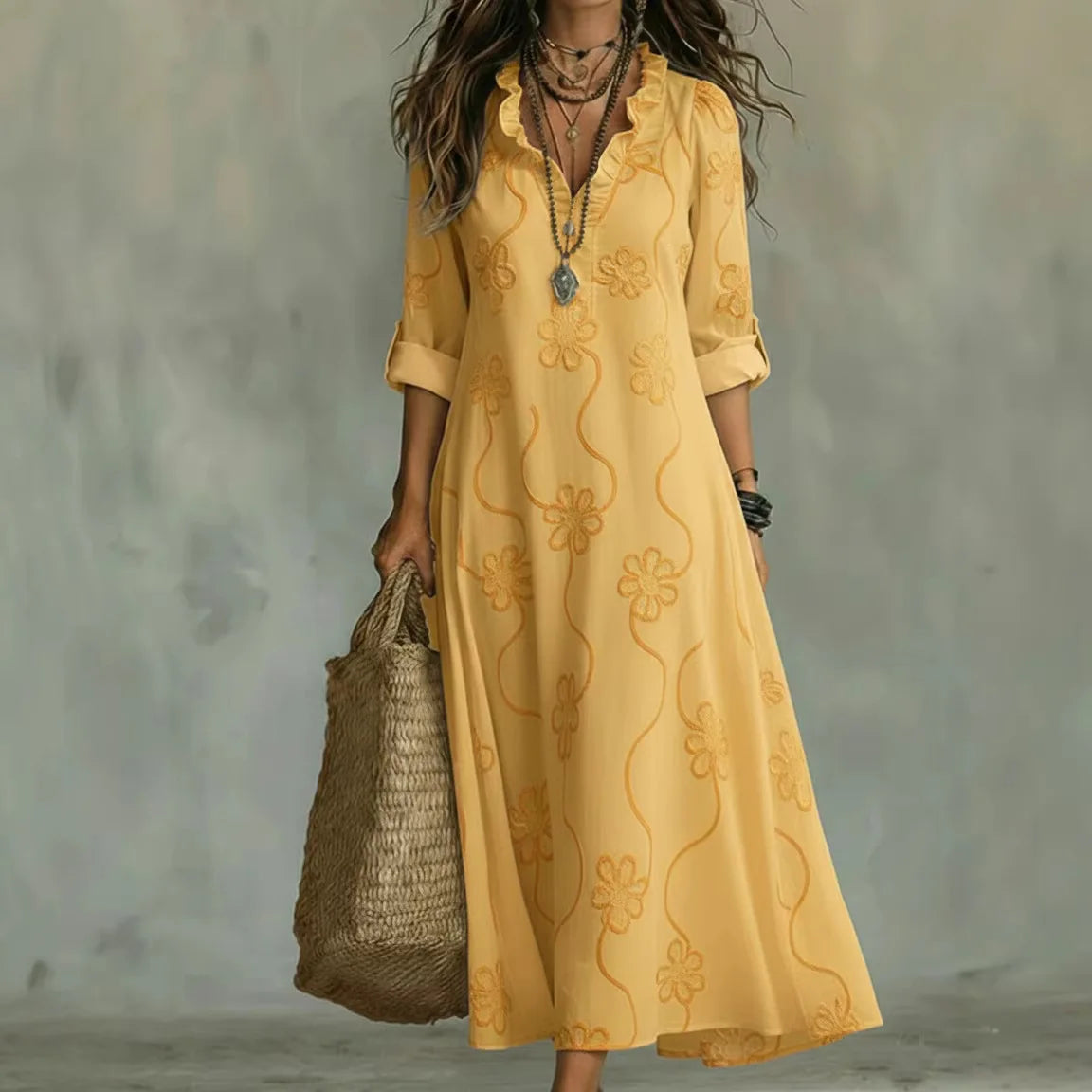 Vestido Floral Elegante - Amarillo
