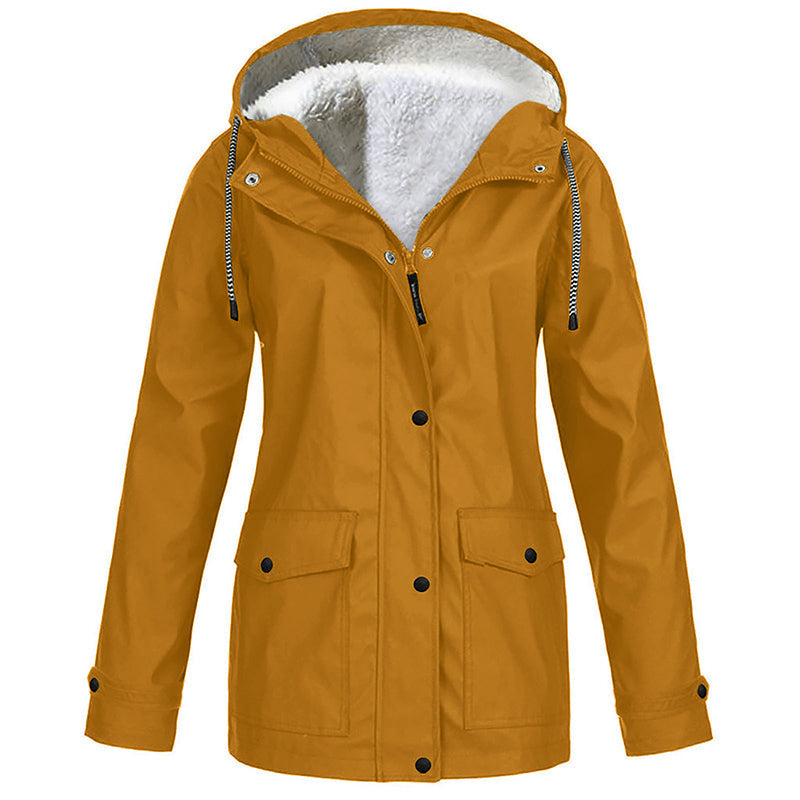 Chaqueta Cortavientos con Forro Polar Suave y Capucha - Caqui