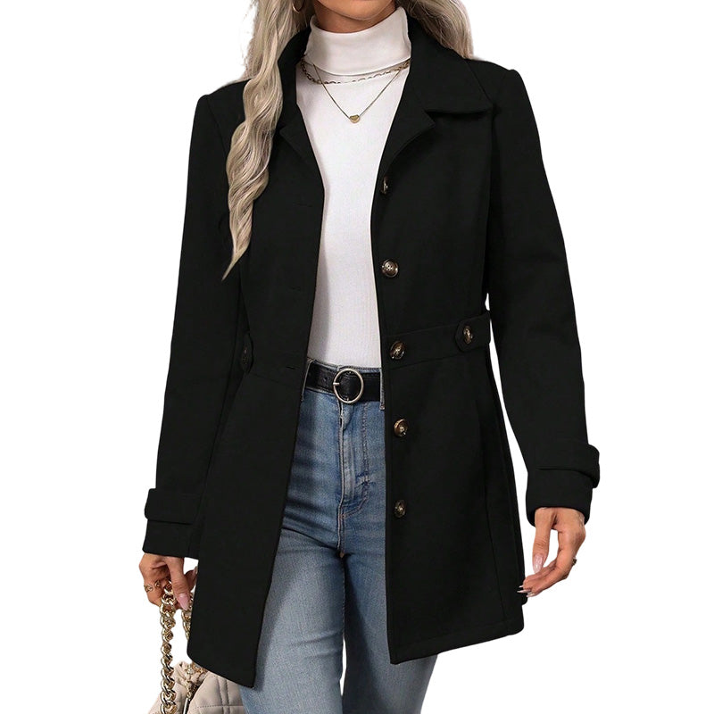 Abrigo Entallado Elegante de Mujer con Botonadura Simple - Negro