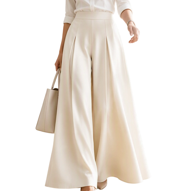 Pantalón Ancho Fluido de Talle Alto para Mujer - Blanco