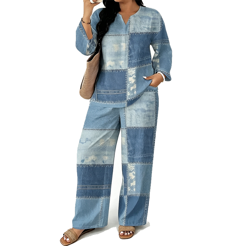 Conjunto de Top de Manga Larga y Pantalón Ancho para Mujer - Estilo C