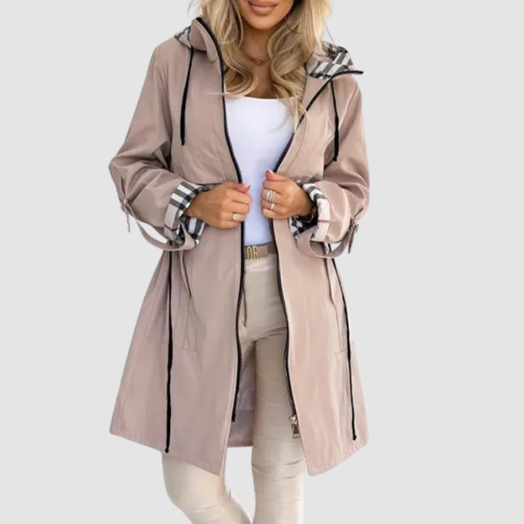 Assuntina abrigo impermeable con capucha y cremallera - Beige rosado