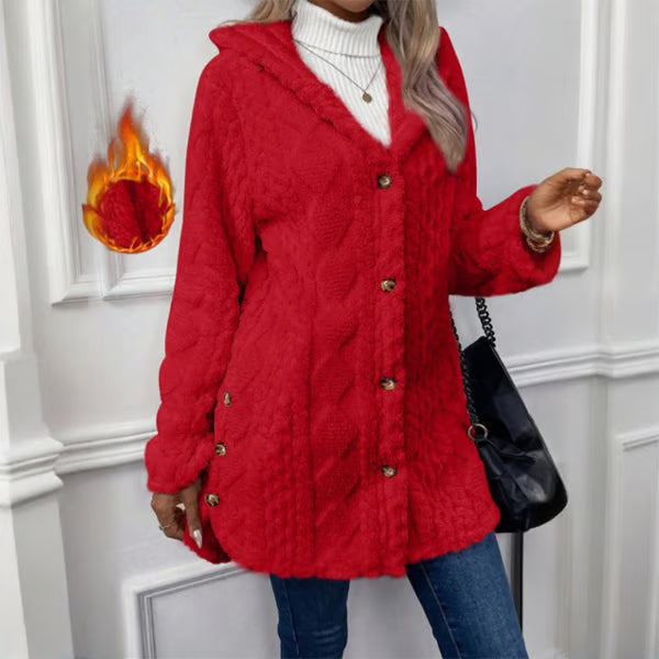 Chaqueta cálida de mujer con capucha y acolchado de rombos - Rojo