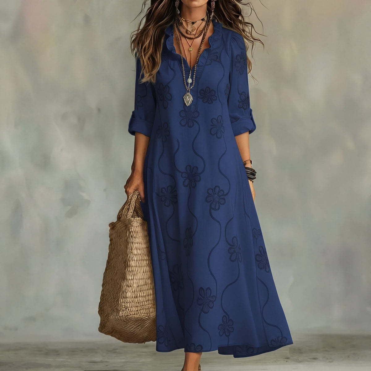 Vestido Floral Elegante - Azul marino