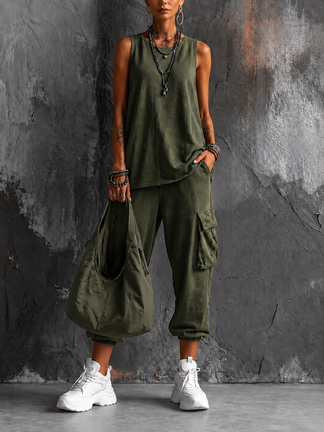 Conjunto Casual de Confort Urbano - Verde+Bolso verde