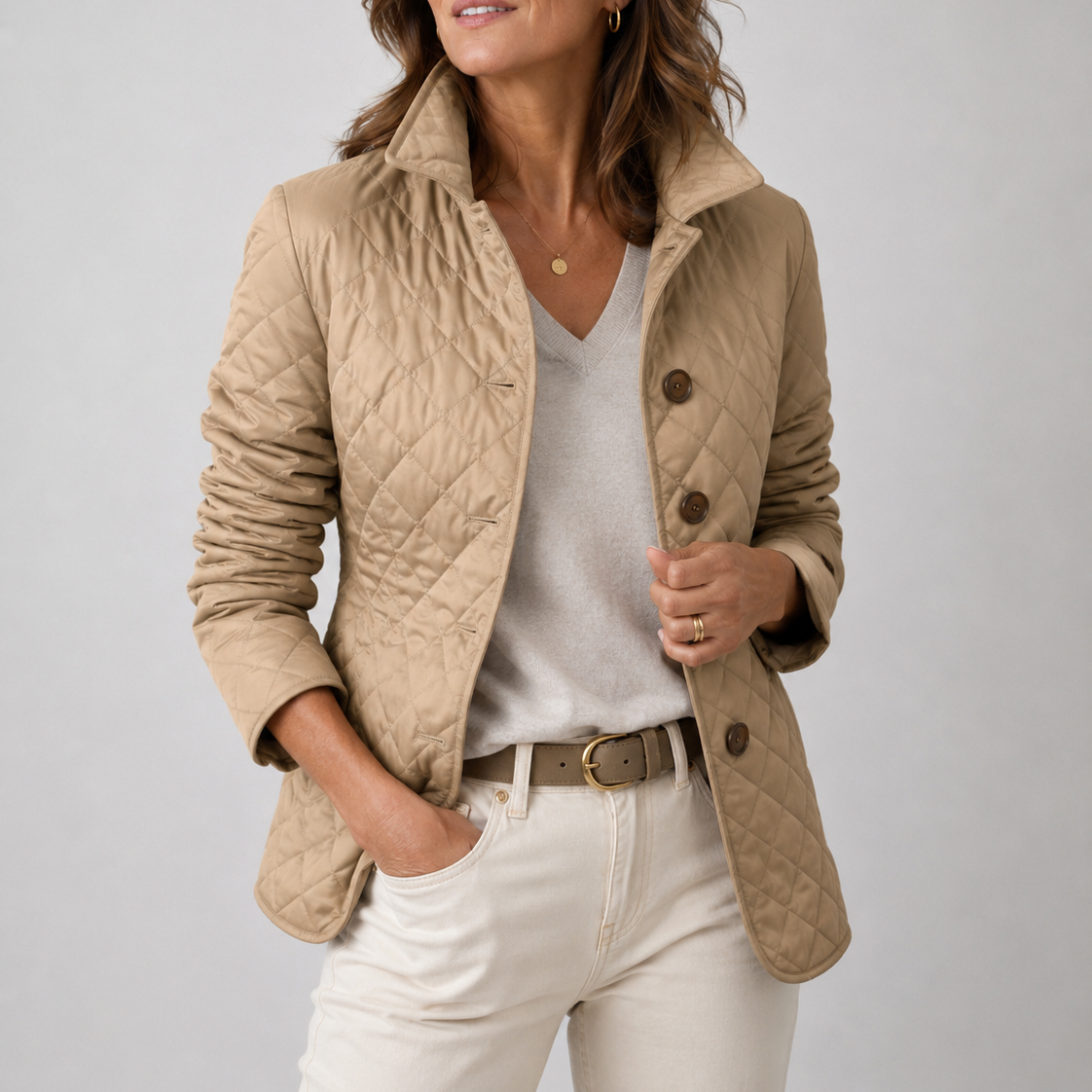 Loredana chaqueta acolchada ligera con cuello alzado - Caqui