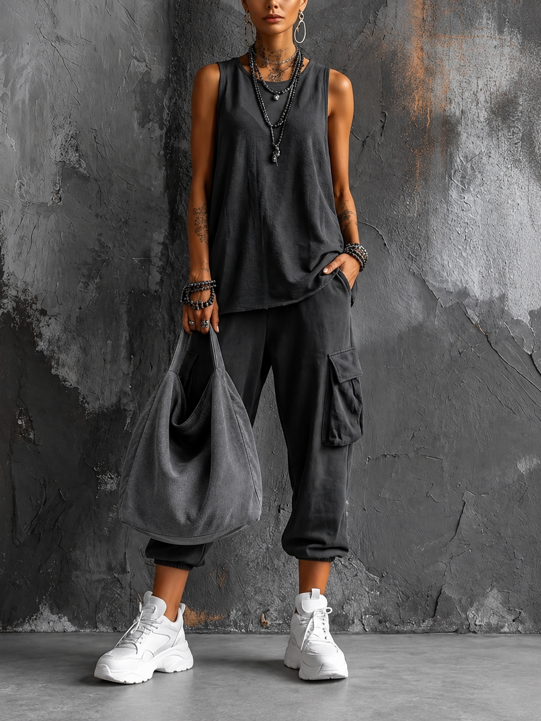 Conjunto Casual de Confort Urbano - Gris+Bolso gris