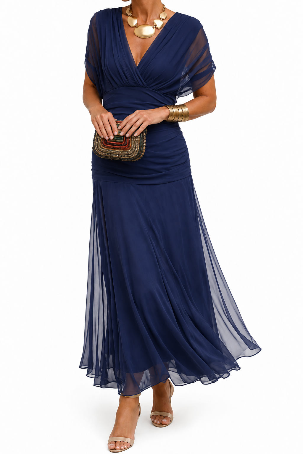 Vestido Largo con Hombros Descubiertos - Azul marino