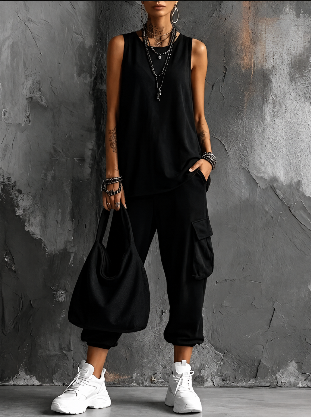 Conjunto Casual de Confort Urbano - Negro+Bolso negro