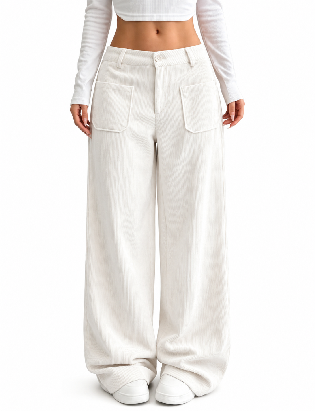 Pantalón de Pierna Ancha para Mujer de Corte Cómodo y Holgado - Blanco
