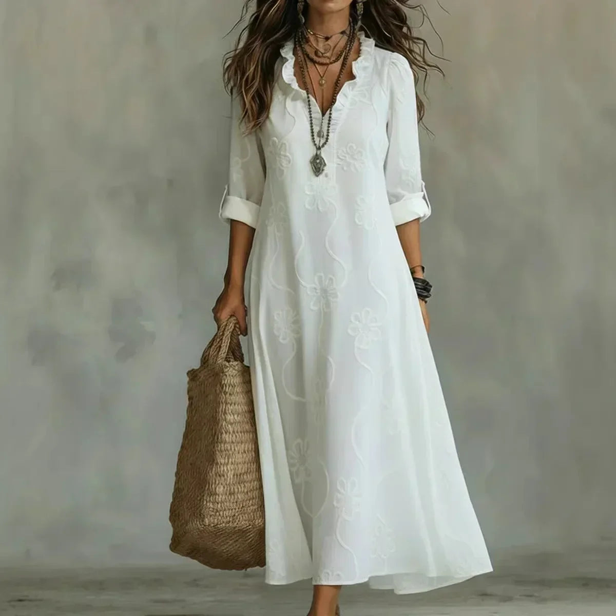 Vestido Floral Elegante - Blanco