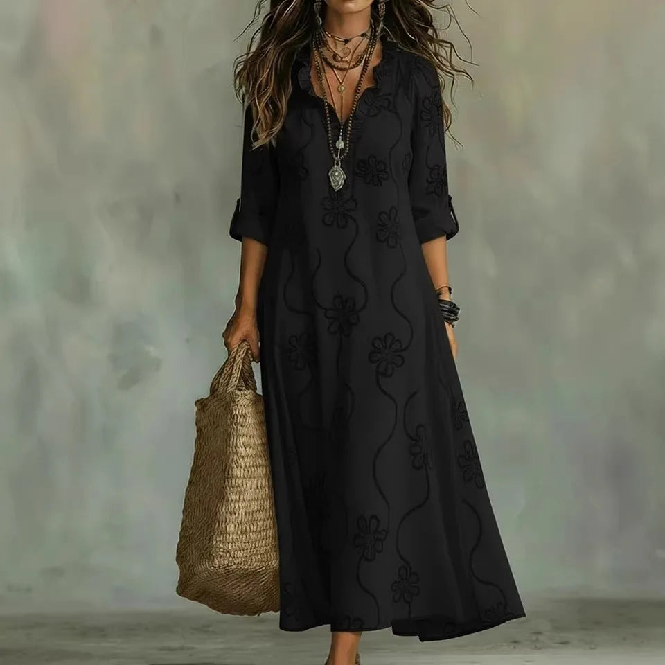 Vestido Floral Elegante - Negro