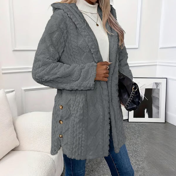 Chaqueta cálida de mujer con capucha y acolchado de rombos - Gris