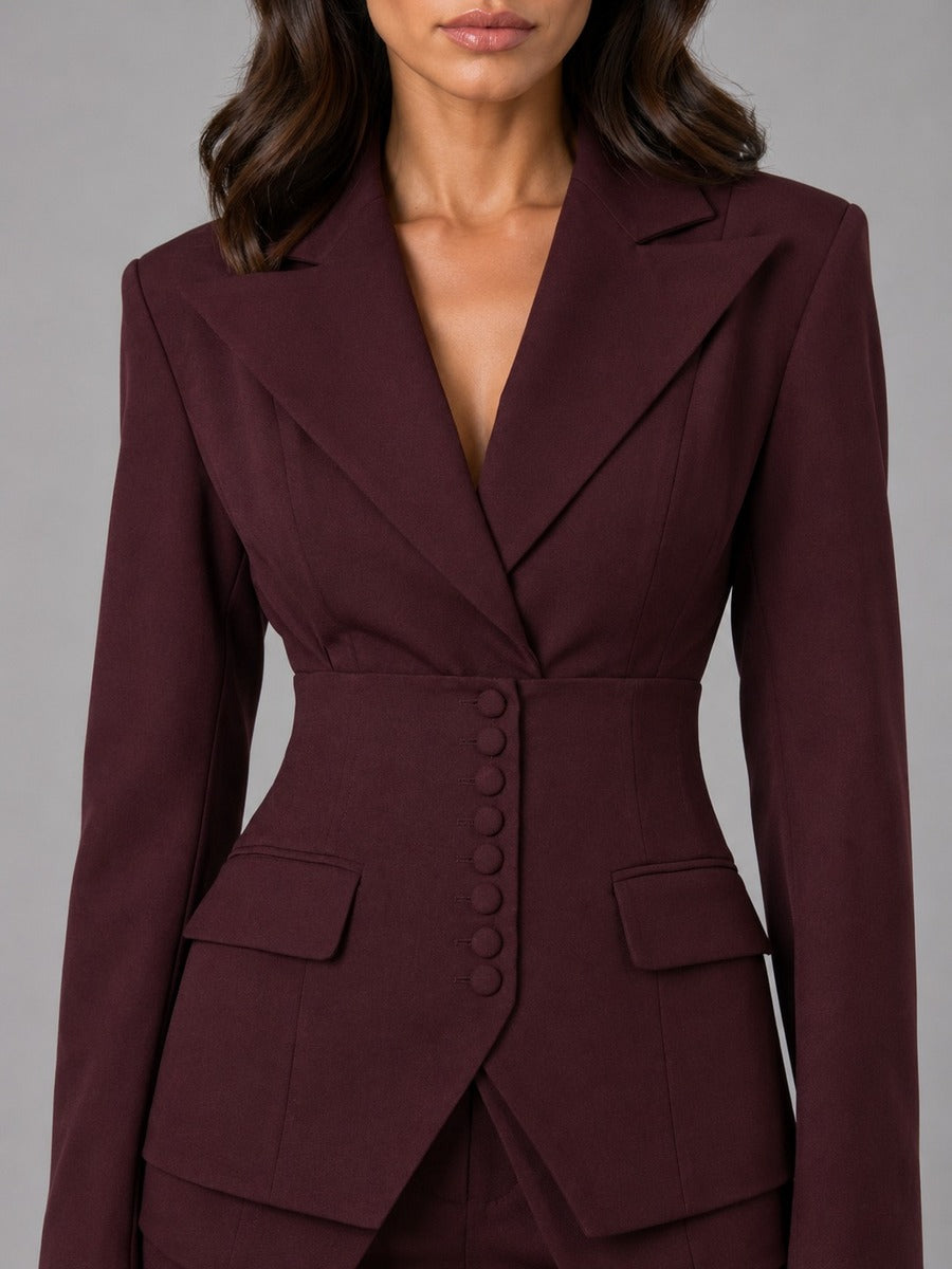 Conjunto de Dos Piezas con Blazer Entallado y Pantalón Palazzo