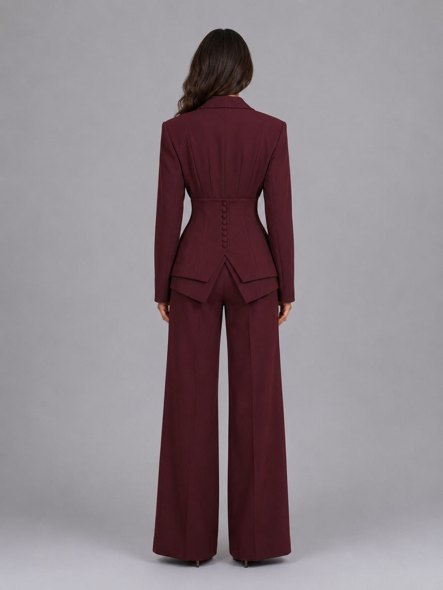 Conjunto de Dos Piezas con Blazer Entallado y Pantalón Palazzo