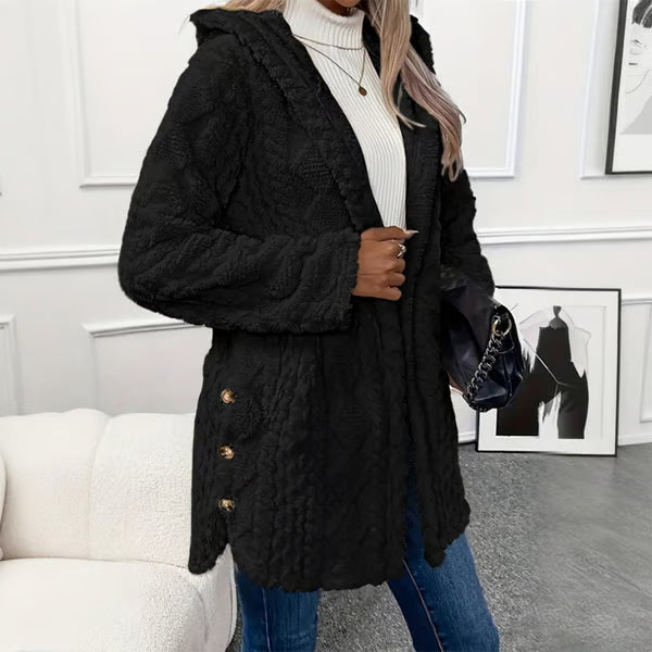 Chaqueta cálida de mujer con capucha y acolchado de rombos - Negro