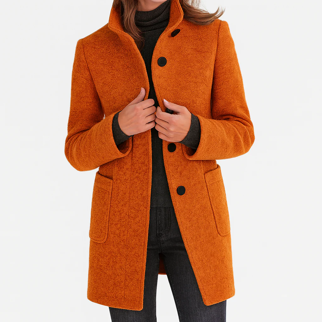 Abrigo de Lana de Corte Medio - Naranja