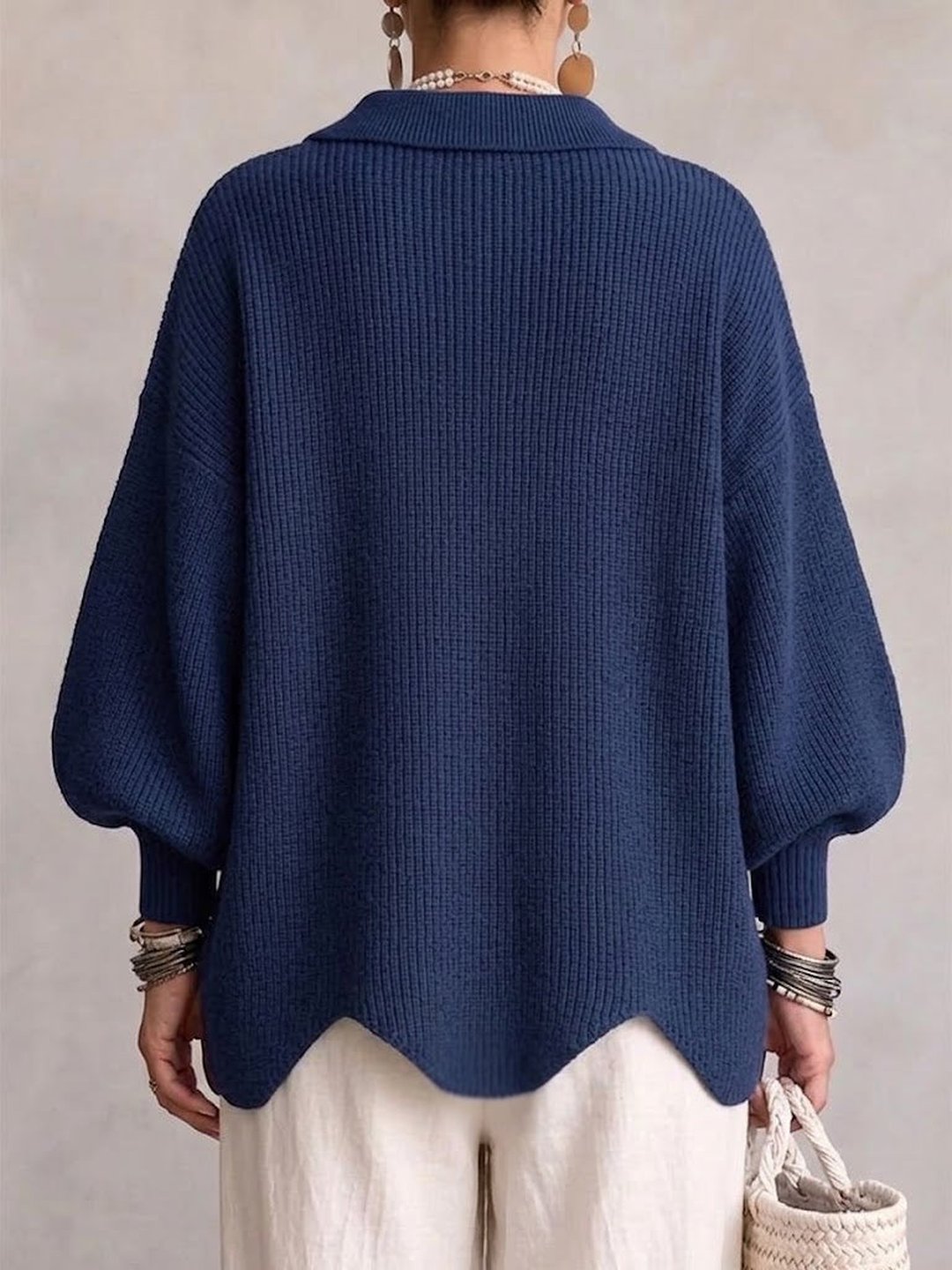 Cárdigan Oversize con Cuello y Botones Metálicos