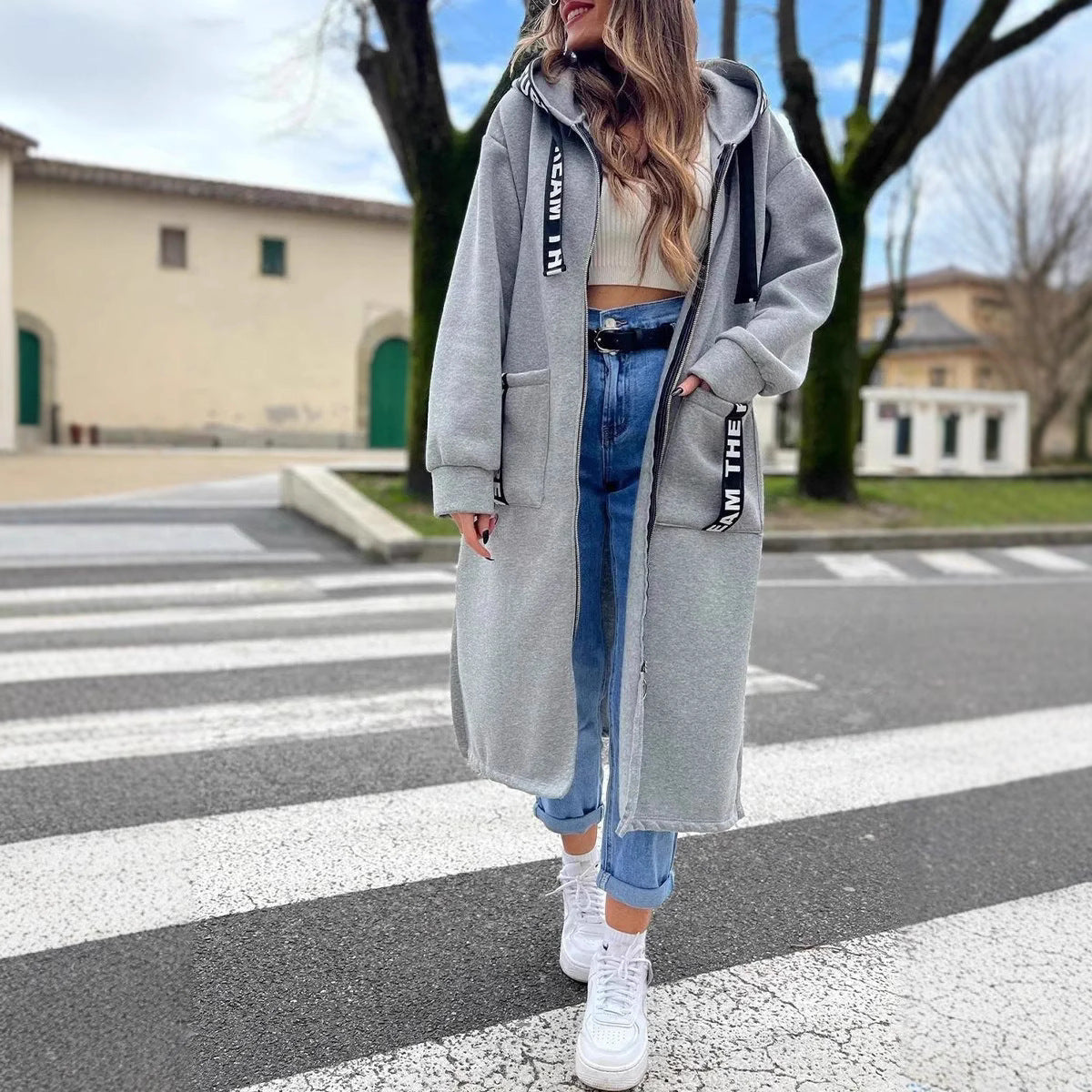 Abrigo Sudadera Oversize con Capucha para Mujer - Gris