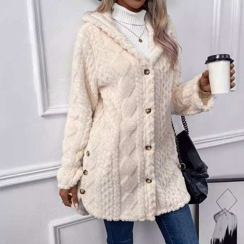 Chaqueta cálida de mujer con capucha y acolchado de rombos - Blanco