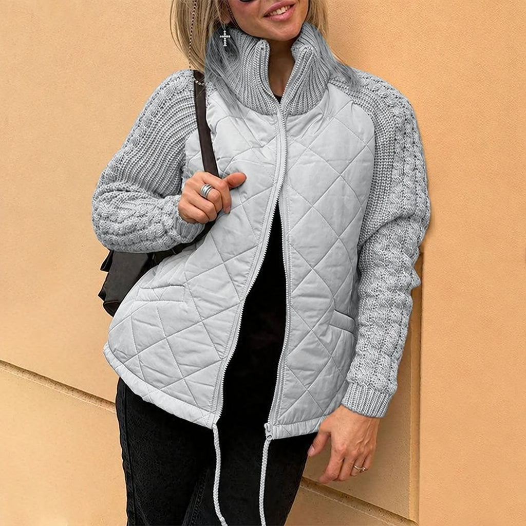 Chaqueta Acolchada de Punto Patchwork para Mujer - Gris