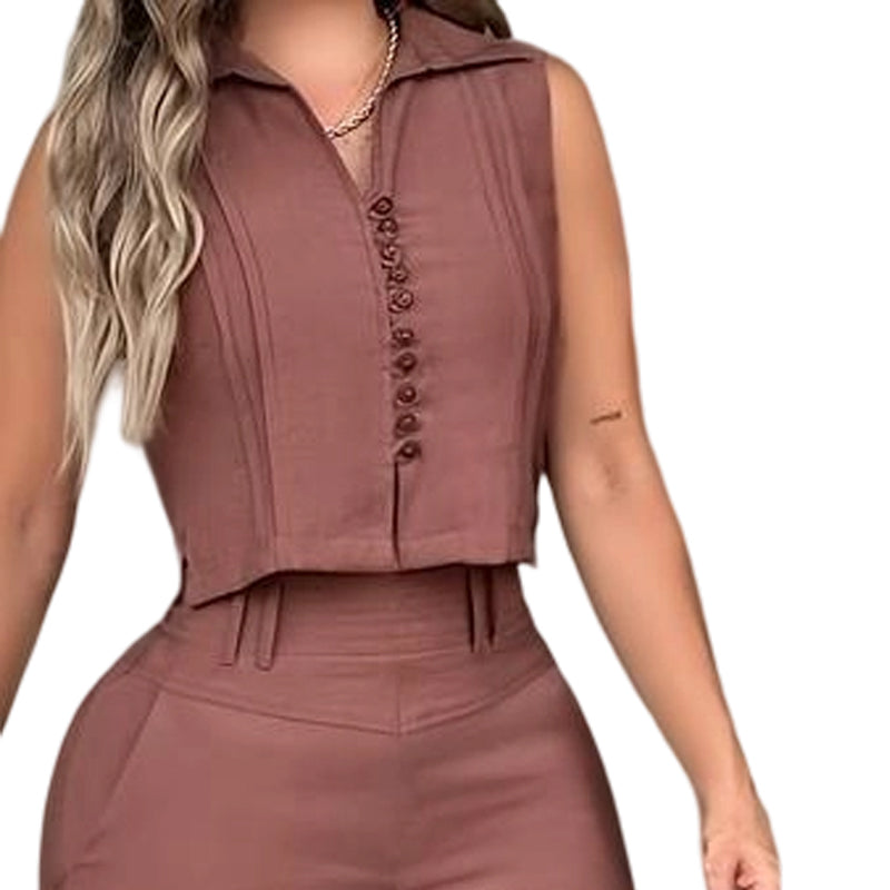 Conjunto de 2 Piezas con Top sin Mangas y Pantalón Ancho