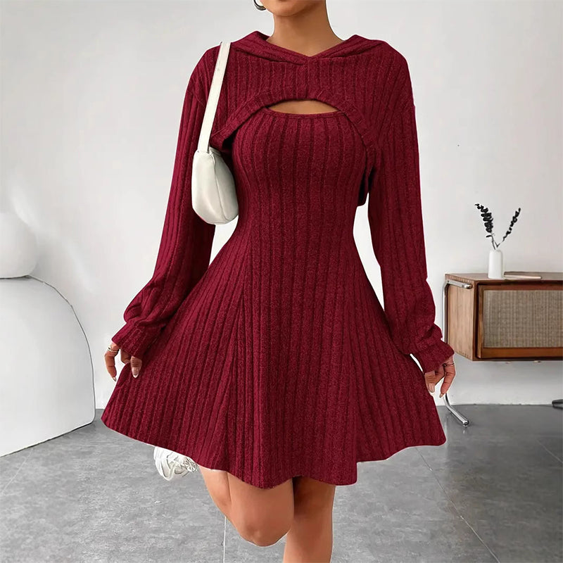 Conjunto de Punto Canalé de Dos Piezas para Mujer - Burdeos