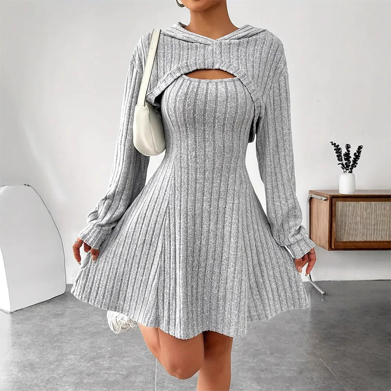 Conjunto de Punto Canalé de Dos Piezas para Mujer - Gris