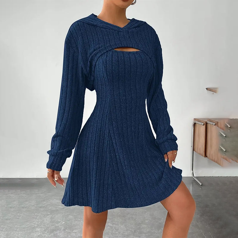 Conjunto de Punto Canalé de Dos Piezas para Mujer - Azul marino