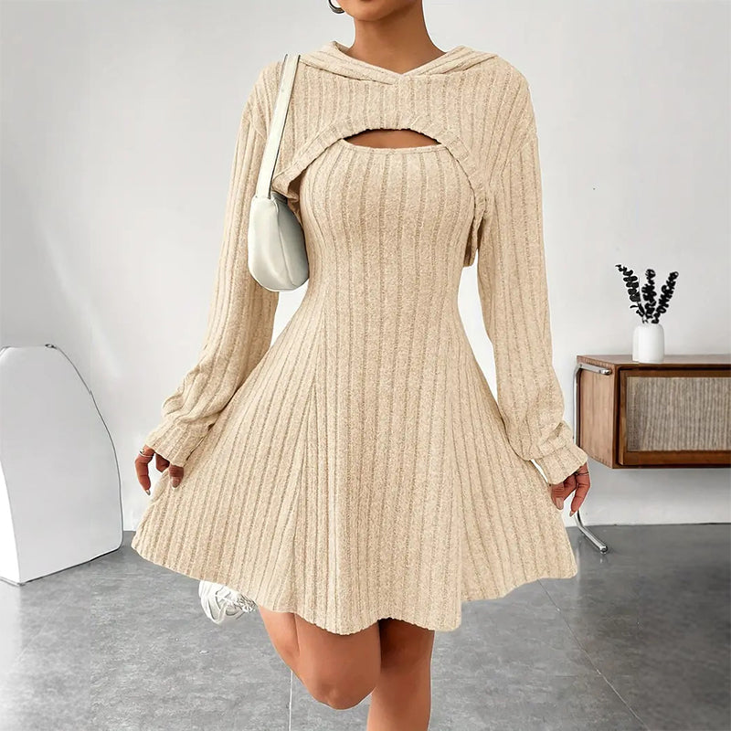 Conjunto de Punto Canalé de Dos Piezas para Mujer - Albaricoque