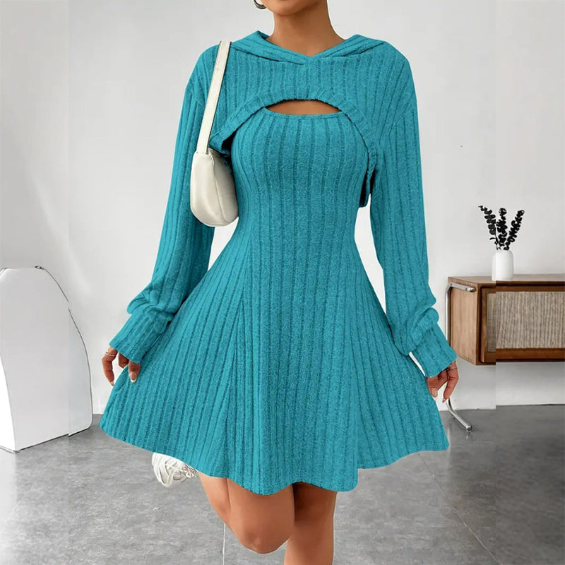 Conjunto de Punto Canalé de Dos Piezas para Mujer - Azul oscuro