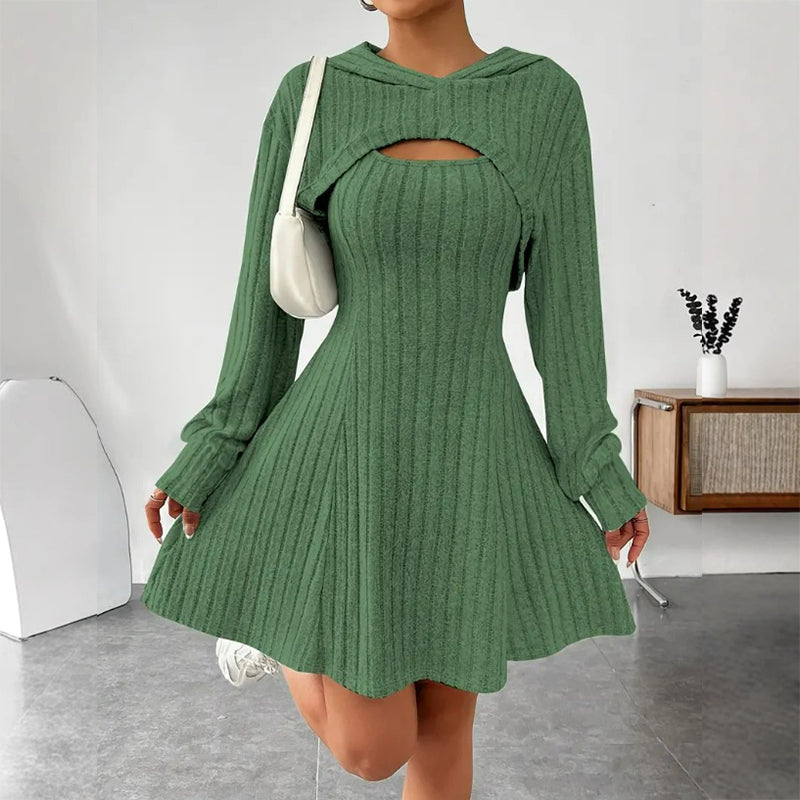 Conjunto de Punto Canalé de Dos Piezas para Mujer - Verde