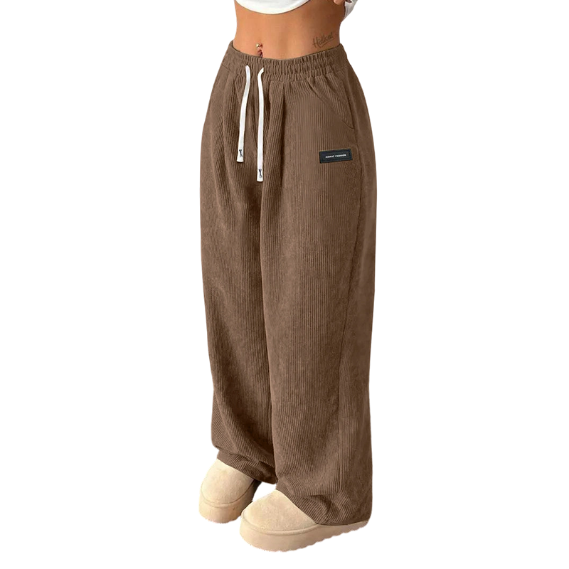 Pantalón de Pana de Pierna Ancha con Cordón para Mujer - Marrón oscuro