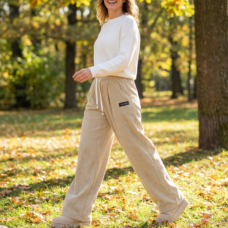 Pantalón de Pana de Pierna Ancha con Cordón para Mujer
