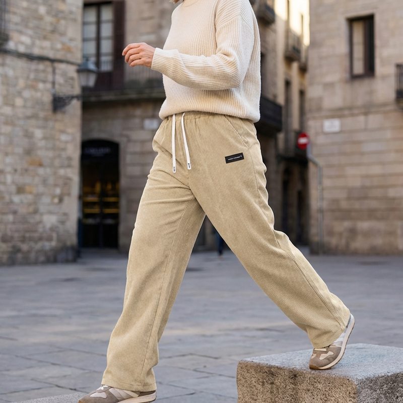 Pantalón de Pana de Pierna Ancha con Cordón para Mujer