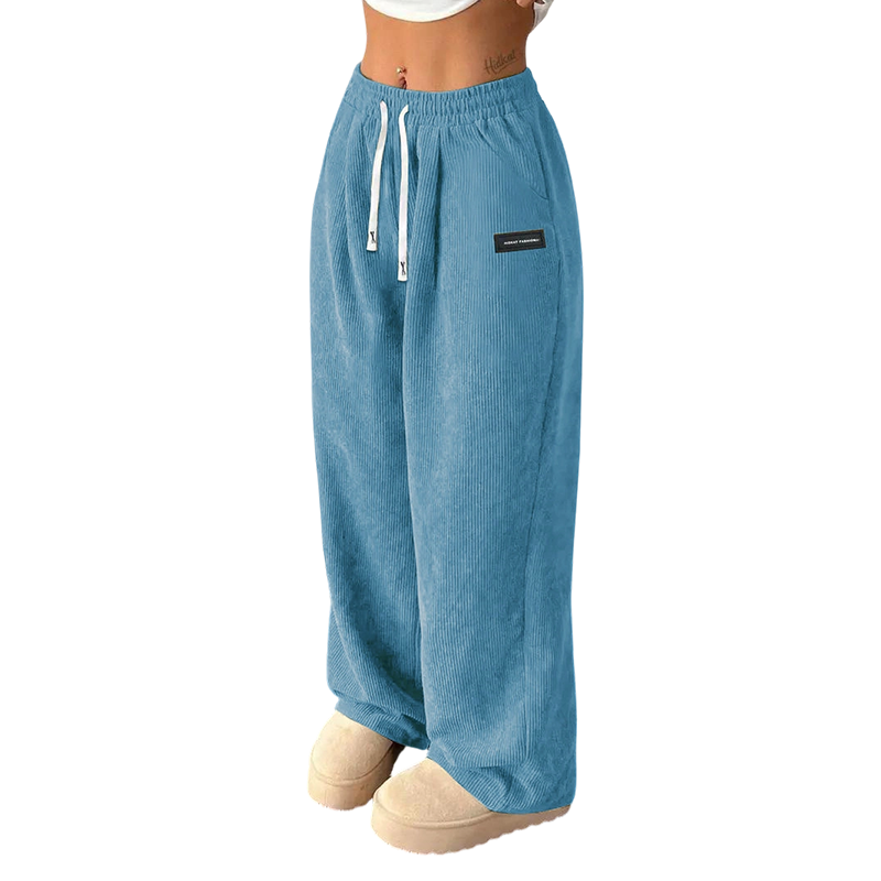 Pantalón de Pana de Pierna Ancha con Cordón para Mujer - Azul