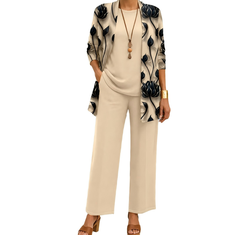 Conjunto Elegante Estampado de 3 Piezas para Mujer - Champán