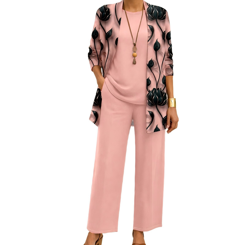 Conjunto Elegante Estampado de 3 Piezas para Mujer - Rosa