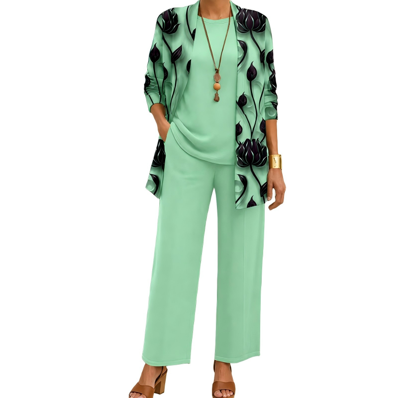 Conjunto Elegante Estampado de 3 Piezas para Mujer - Verde
