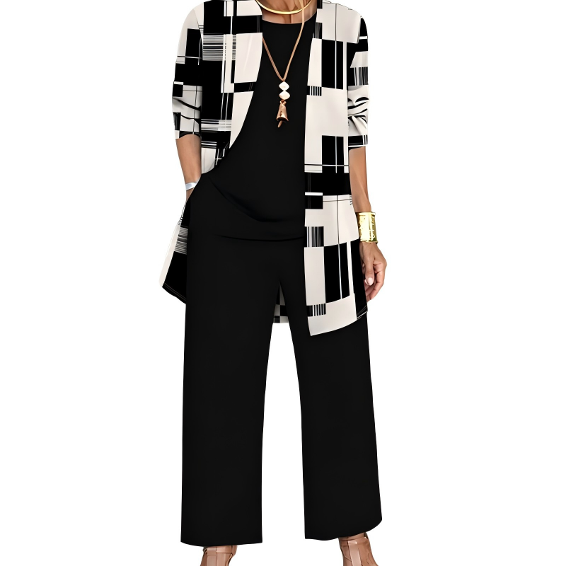 Conjunto Elegante Estampado de 3 Piezas para Mujer - Negro