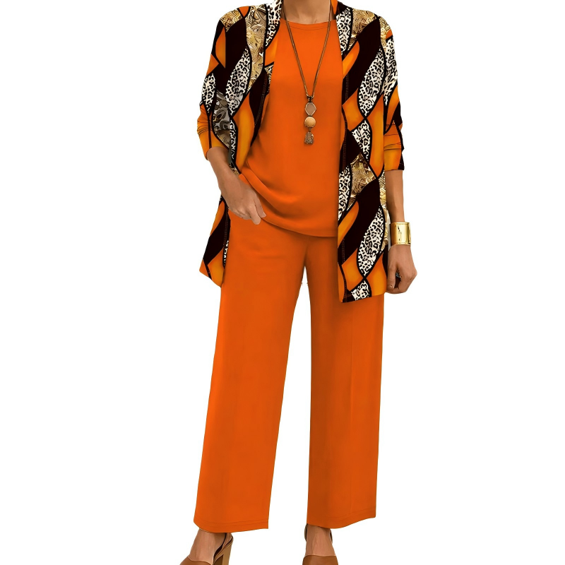 Conjunto Elegante Estampado de 3 Piezas para Mujer - Naranja 2