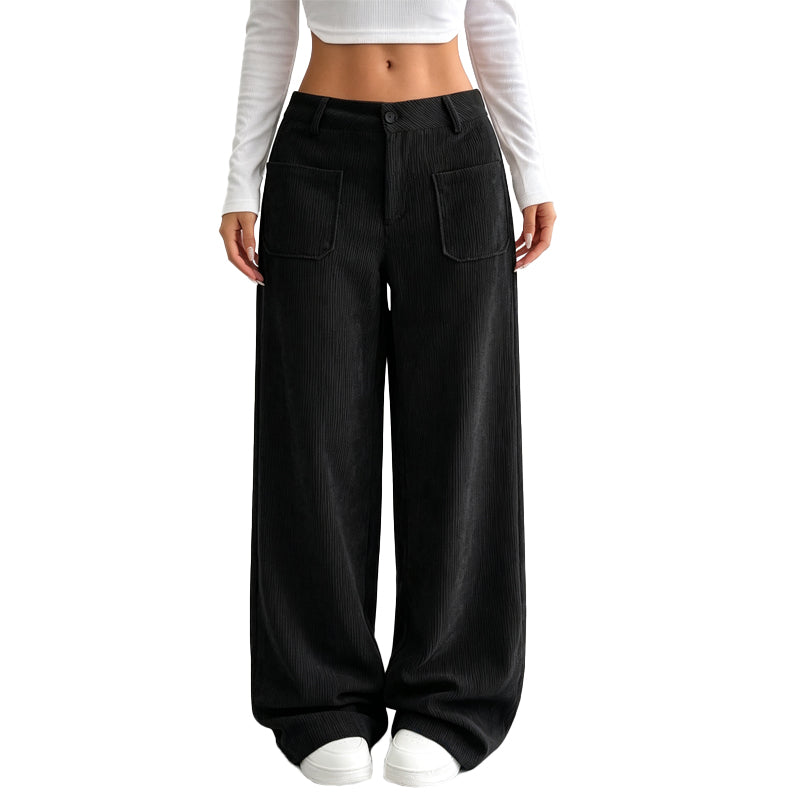 Pantalón Ancho Casual de Corte Relajado para Mujer - Negro