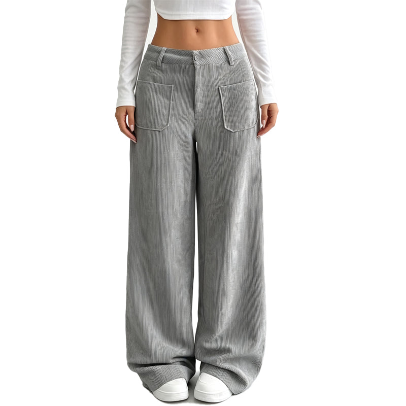 Pantalón Ancho Casual de Corte Relajado para Mujer - Gris