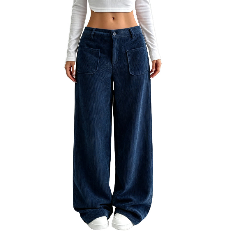 Pantalón Ancho Casual de Corte Relajado para Mujer - Azul oscuro
