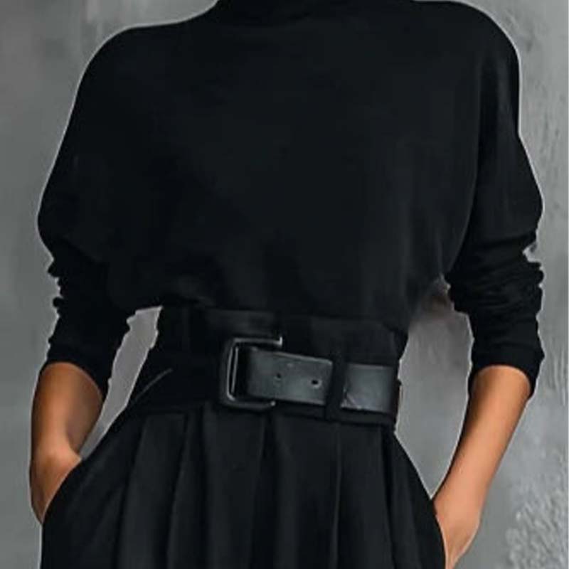 Conjunto Elegante de Dos Piezas: Top de Cuello Alto y Pantalón de Talle Alto