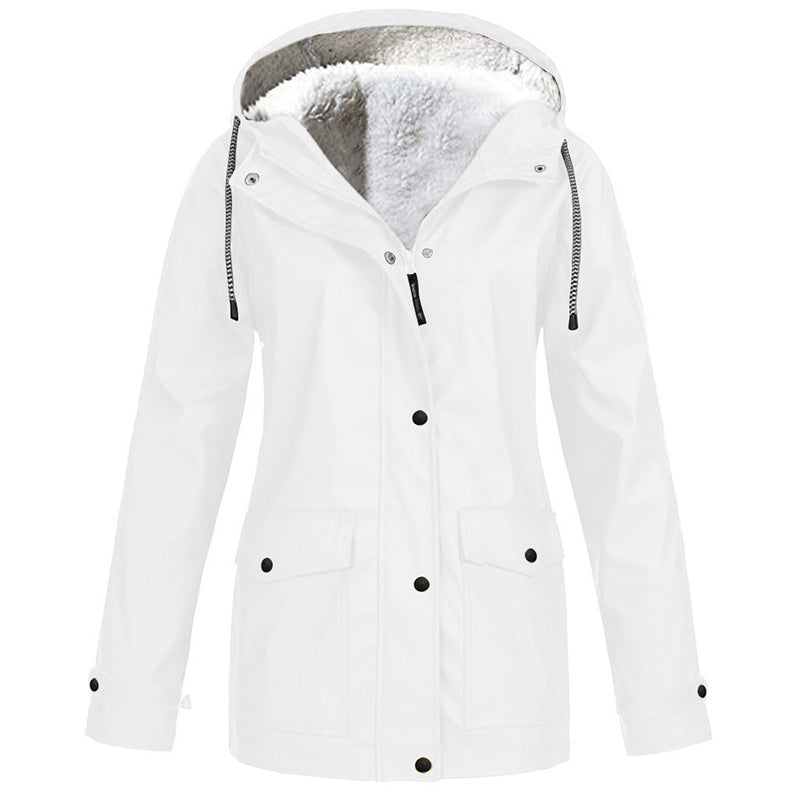 Chaqueta Cortavientos con Forro Polar Suave y Capucha - Blanco