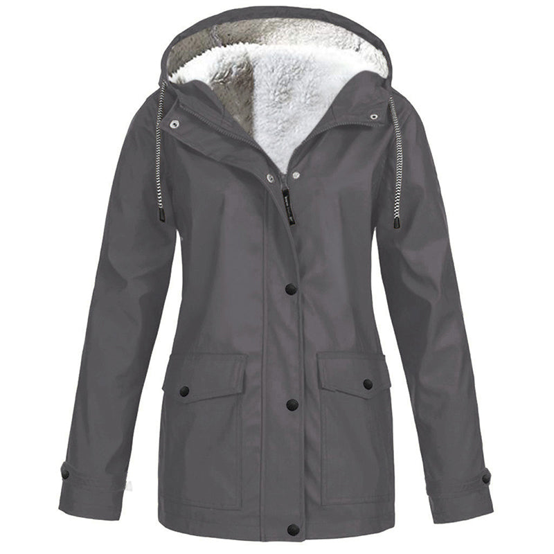 Chaqueta Cortavientos con Forro Polar Suave y Capucha - Gris