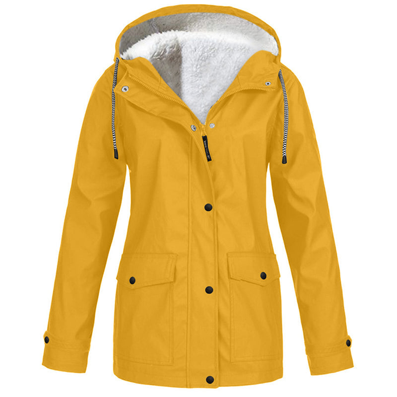 Chaqueta Cortavientos con Forro Polar Suave y Capucha - Amarillo
