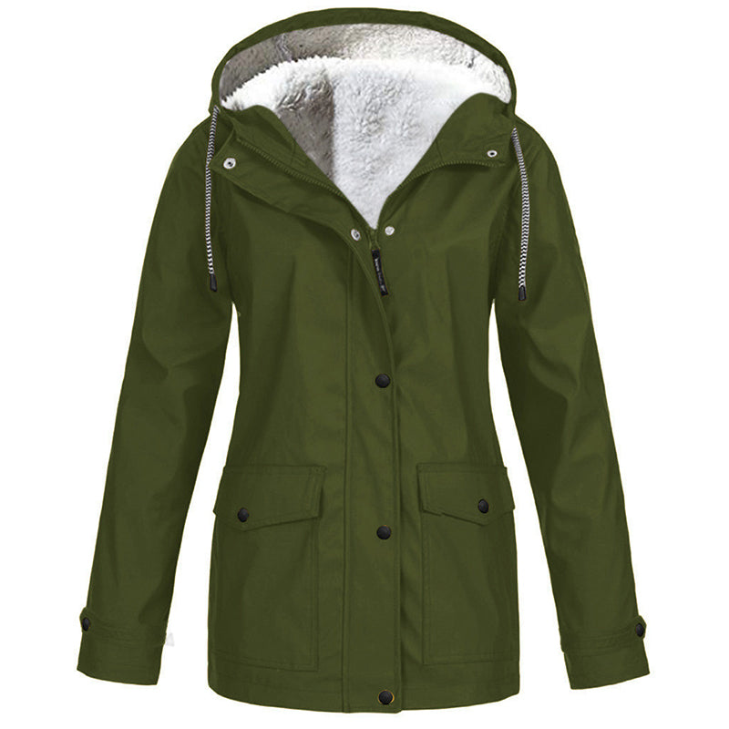 Chaqueta Cortavientos con Forro Polar Suave y Capucha - Verde militar