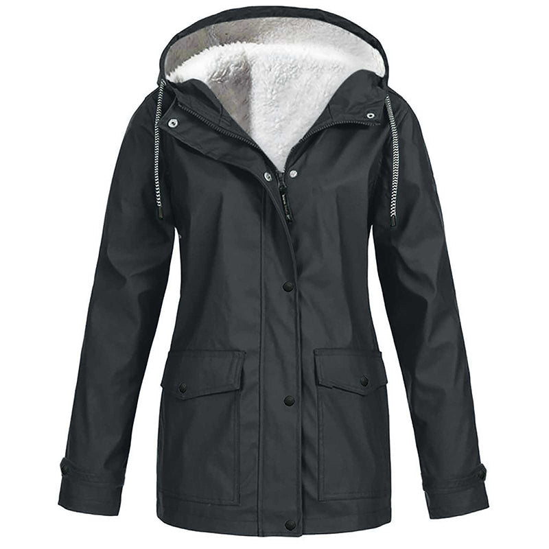 Chaqueta Cortavientos con Forro Polar Suave y Capucha - Gris oscuro
